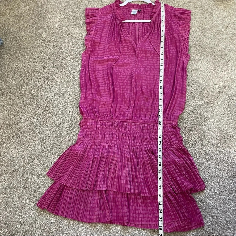 Magenta Pink Musette Mini Dress Barbie Size Medium Tiered Ruffle Hem Rush Satin - Picture 10 of 14
